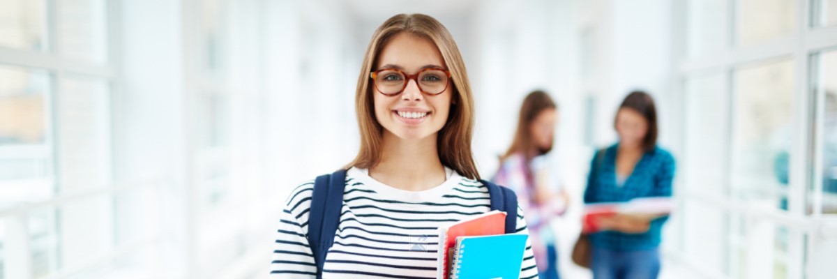 image of young student with glasses and backpack