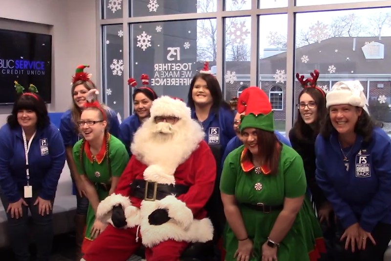 PSCU staff with Santa for Project Giveback 2021