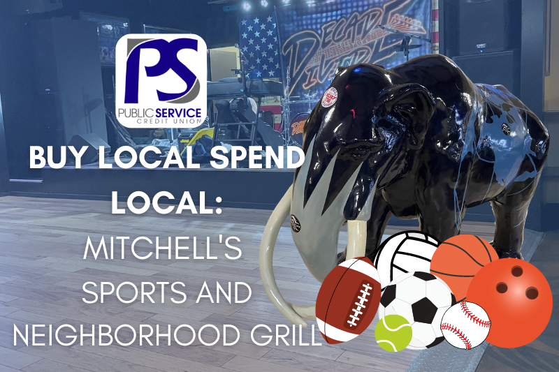 Thumbnail of a BLSL video with a mastodon and sports gear at it's feet. Buy Local Spend Local: Mitchell's Sports and Neighborhood Grill